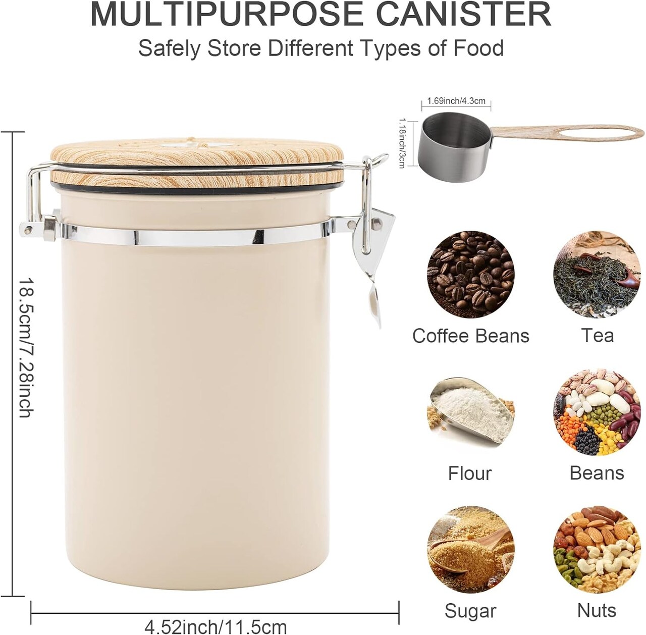 Coffee Canisters Airtight Coffee Bean Storage Container Kitchen Stainless Steel Food Storage Container with Scoop Date Tracker & CO2 Valve 61Fl Oz